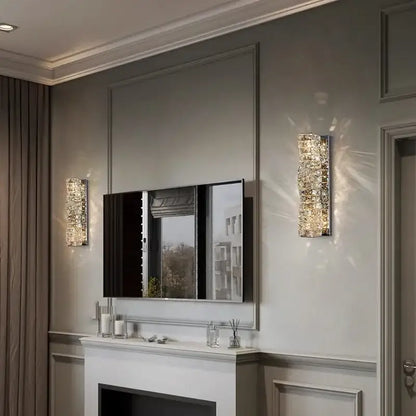 Modern luxury gold and crystal led wall light with textured faceted design for elegant living room wall light decor