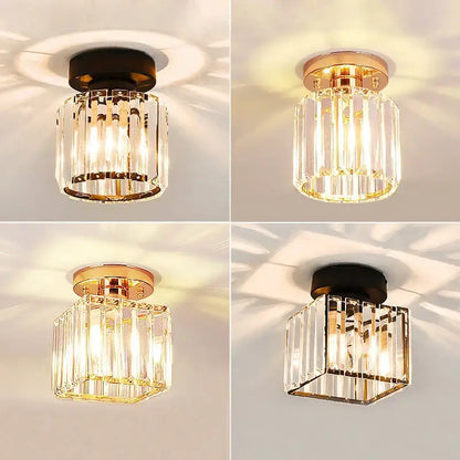 Modern luxury gold and black crystal aisle ceiling light with clear glass prisms in cylindrical and square frames for decorbites crystal aisle corridor