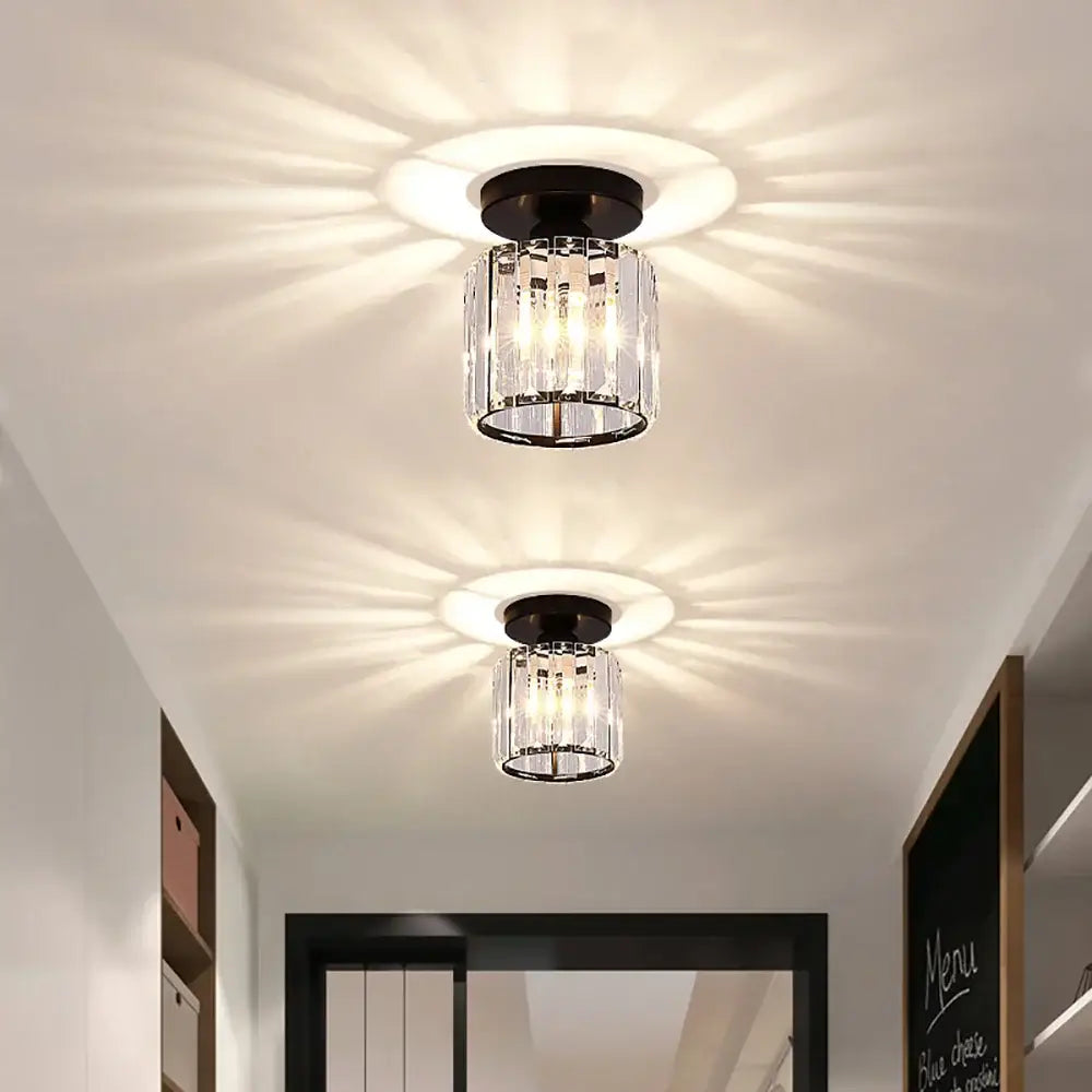 Modern luxury black ceiling light with crystal prisms creating radiant starburst patterns for crystal aisle corridor decorbites