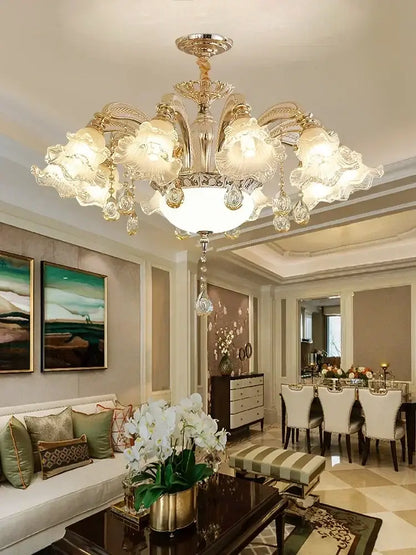 Modern luxury gold crystal ceiling chandelier with intricate crystal droplets and frosted glass shades for living room decorbites crystal ceiling