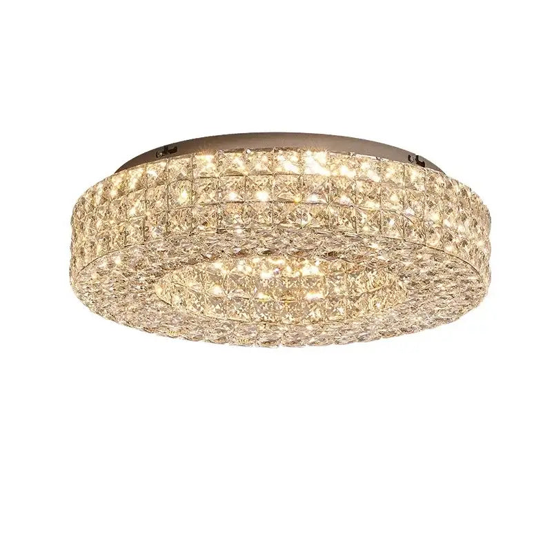 Modern luxury gold crystal led ceiling chandelier with two concentric faceted rings for elegant living room decorbites crystal led