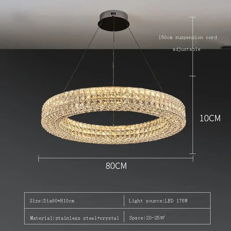 Modern luxury gold crystal led ceiling chandelier with a stainless steel frame and adjustable 150cm suspension cord decorbites crystal led
