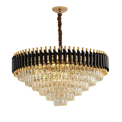 Modern luxury gold and white crystal chandelier with black crystal frame and cascading prisms for living room decorbites black crystal