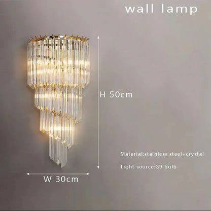 Modern luxury gray crystal black standing light with tiered crystal wall lamp and gold-toned stainless steel frame decorbites gray crystal
