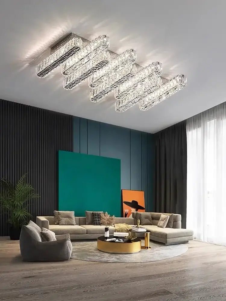 Modern luxury rectangular crystal ceiling chandelier with sleek geometric design and reflective surfaces for living room decorbites crystal ceiling