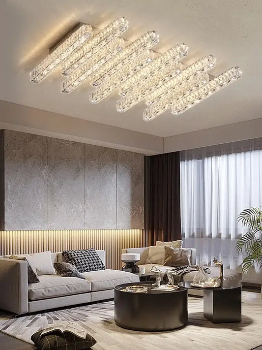 Modern luxury rectangular crystal ceiling chandelier with geometric design and LED lighting for living room decorbites crystal ceiling