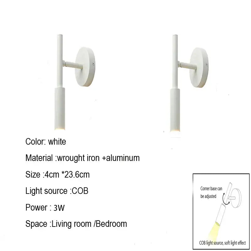 Modern matte black led wall lamp made of wrought iron and aluminum with minimalist design for bedroom reading light