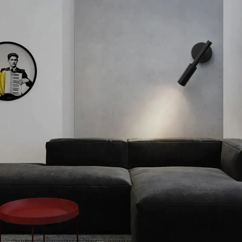 Modern matte black cylindrical led wall lamp with adjustable arm for bedroom reading as night light
