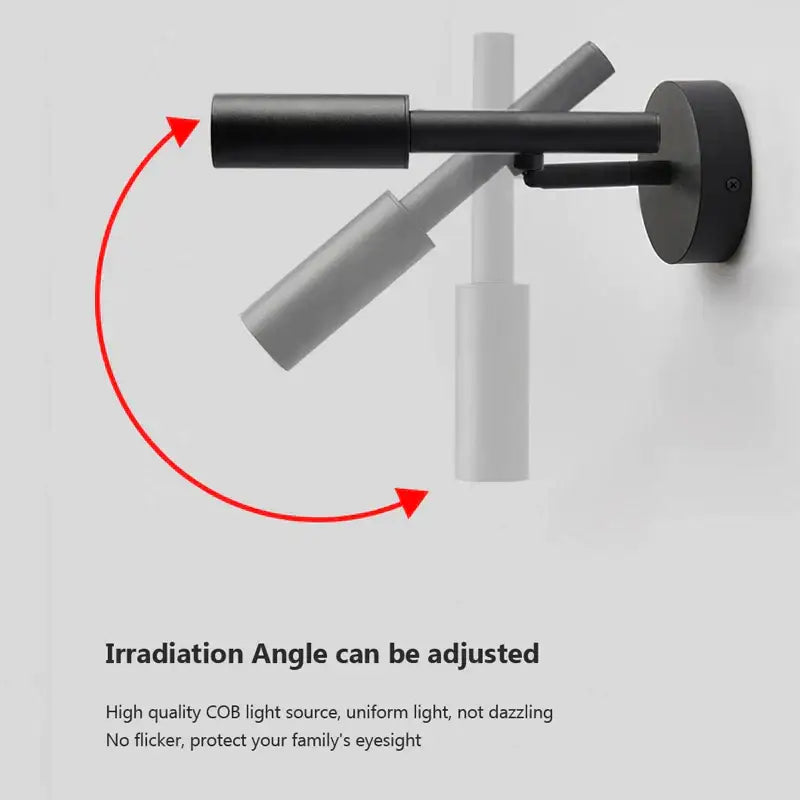 Modern matte black adjustable led wall lamp with two cylindrical arms for bedroom reading night light
