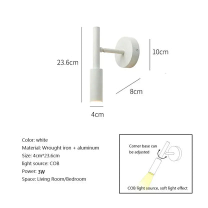 Modern matte black led wall lamp made of wrought iron and aluminum with adjustable base for flexible bedroom reading light