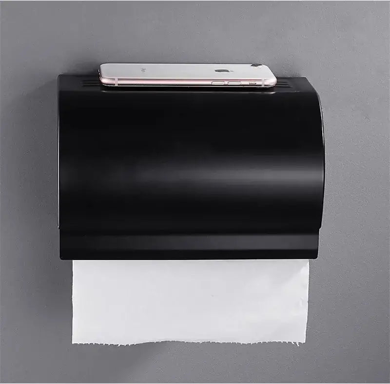 Modern matte black aluminum paper holder with sleek black aluminum bathroom design by decorbites for wall mounting