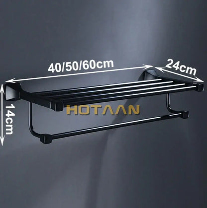 Modern matte black aluminum towel rack with two tiers and hook features sleek decorbites black aluminum design