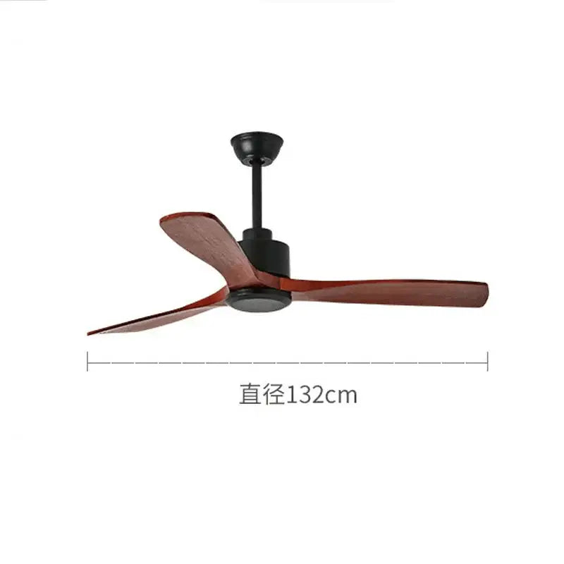 Modern matte black ceiling fan with three dark brown wooden blades designed for living room wooden ceiling decor