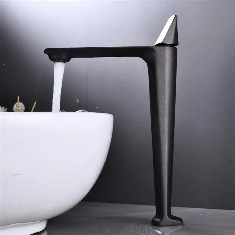 Modern matte black and white brass sink faucet with angular design for black brass bathroom decorbites style