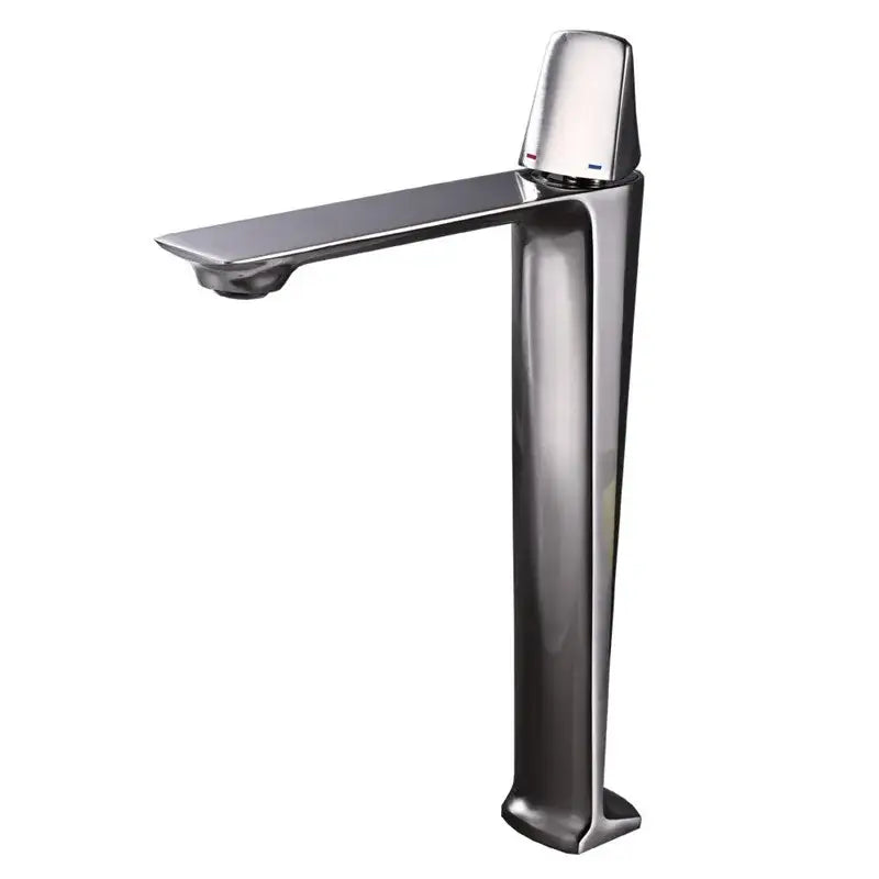 Modern chrome-finished tall sink faucet with sleek minimalist design and rectangular spout for black brass bathroom decorbites