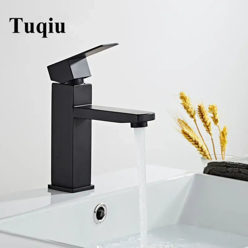 Modern matte black baking stainless basin faucet with angular design and sleek minimalist decorbites black baking finish