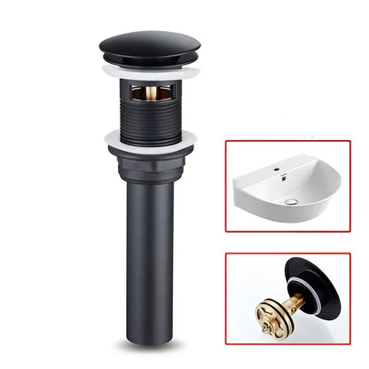 Modern matte black baking stainless basin faucet with black matte drain and polished brass internal components for bathroom use