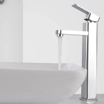 Modern chrome-finished tall basin faucet with sleek minimalist design complementing decorbites black basin faucet