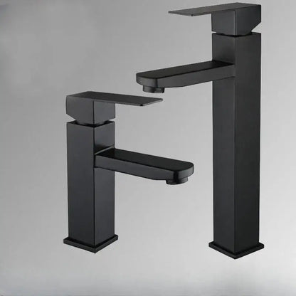 Modern matte black basin faucet with angular geometric design in black basin faucet decorbites collection