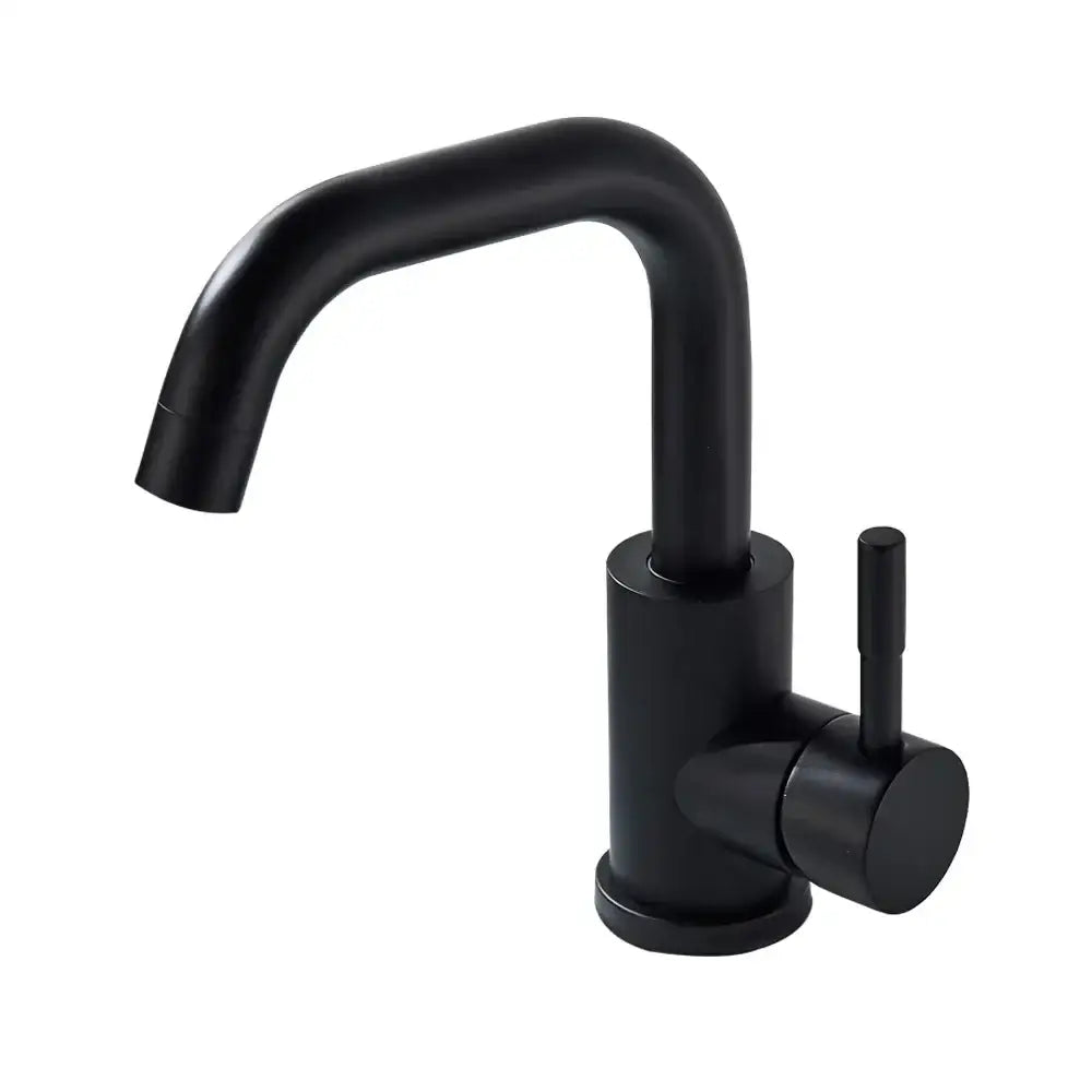 Modern matte black basin faucet by decorbites with rotatable sink tap and sleek curved spout in black matte finish