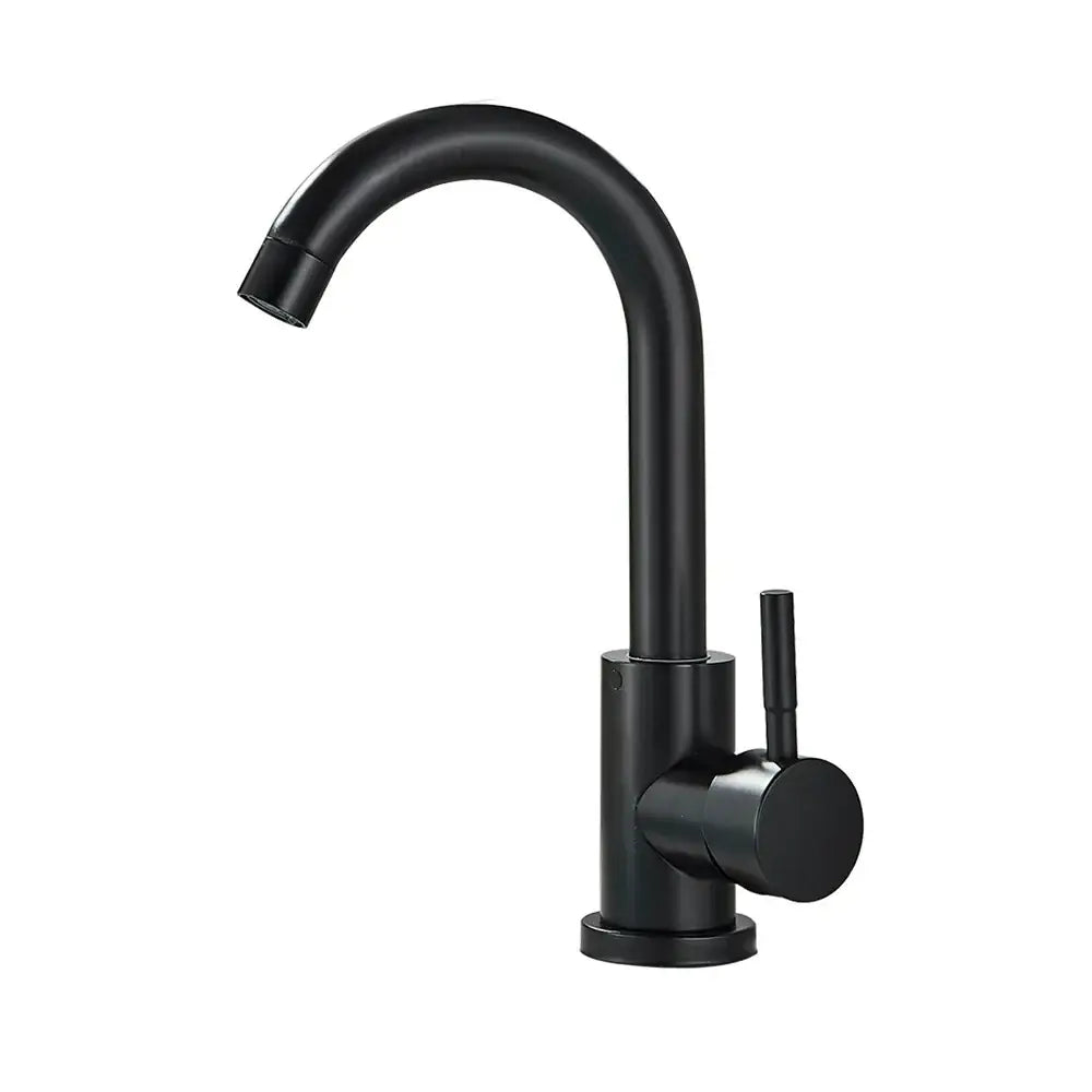 Modern matte black basin faucet by decorbites featuring a sleek curved spout and minimalist black basin faucet design