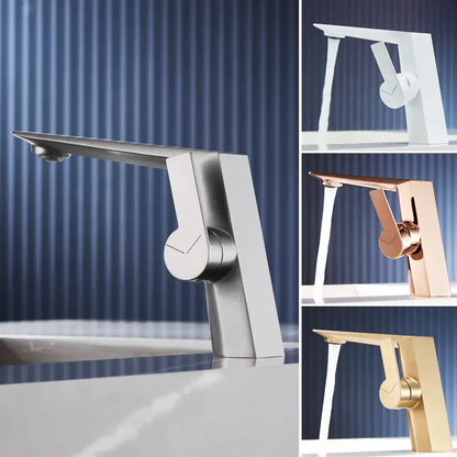 Modern matte black basin faucet with single handle mixer tap featuring sleek angular design in silver rose gold or brass