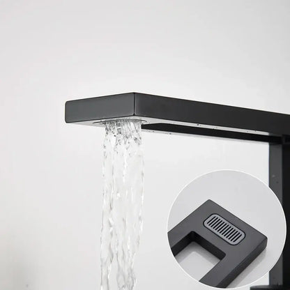 Modern matte black basin faucet with waterfall spout and rectangular design for decorbites black basin faucet use