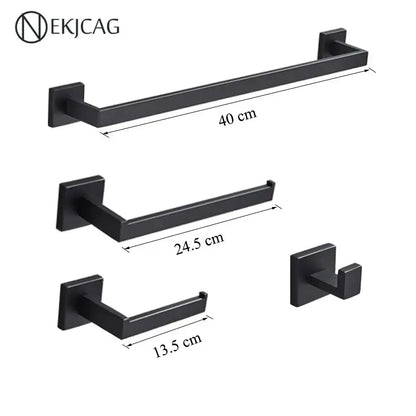 Modern matte black bathroom set featuring black matte-finished metal towel rack by nekjcag for decorbites black bathroom decor