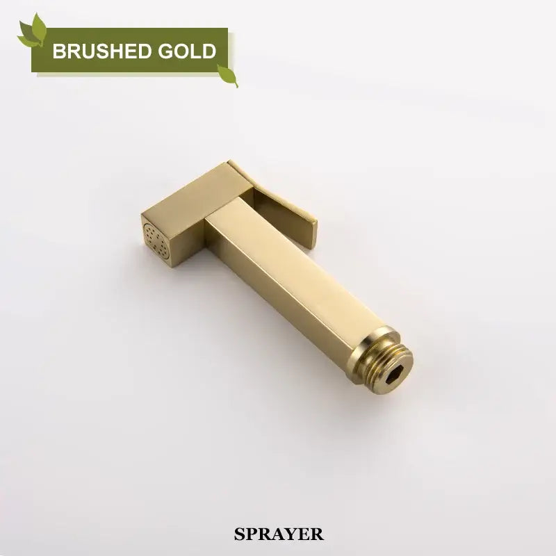 Brushed gold handheld shower sprayer with textured nozzle in modern matte black bidet faucet shower mixer design