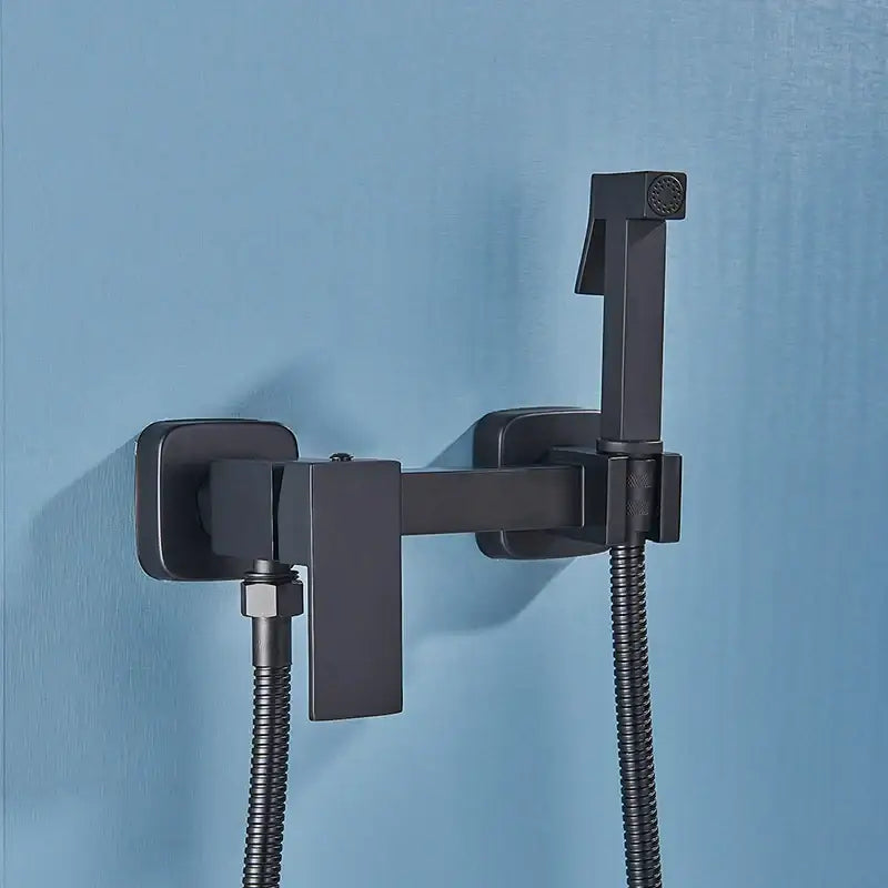 Modern matte black bidet shower faucet set with sleek wall-mounted shower faucet and flexible hose by decorbites bidet