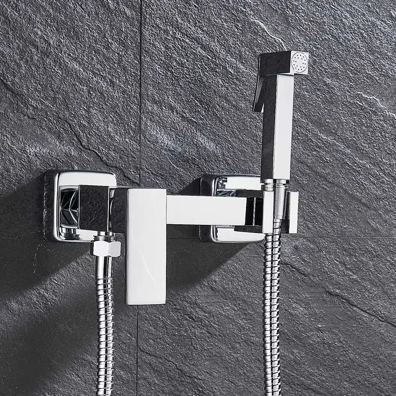 Chrome-finished wall-mounted bidet shower faucet set with sleek modern design and flexible hose by decorbites bidet