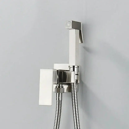 Modern matte black bidet shower faucet set featuring a chrome-finished wall-mounted bidet shower faucet with braided hose by decorbites