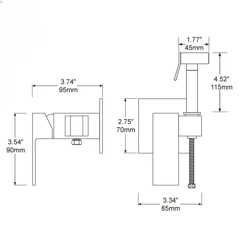 Modern brushed nickel single-handle bathroom faucet with sleek design and precise dimensions for decorbites bidet spray gun set