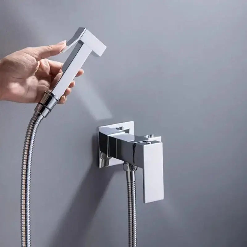 Modern matte black decorbites bidet spray gun set with chrome finished nozzle and flexible metal hose for bathroom hygiene