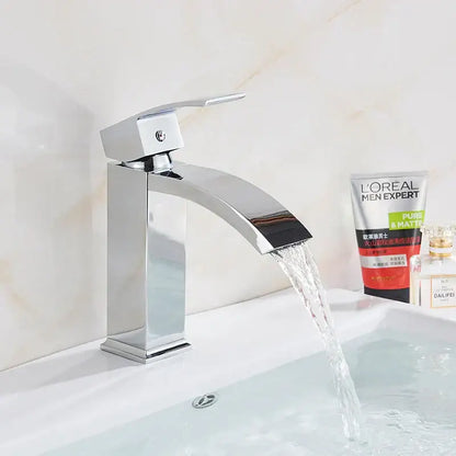 Chrome finished modern bathroom faucet with rectangular spout and single lever handle for brass bathroom waterfall decorbites black brass