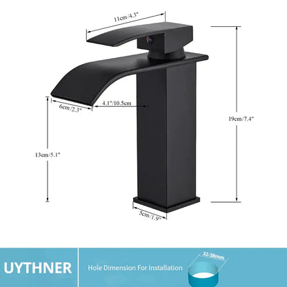Modern matte black brass bathroom waterfall sink faucet with black brass bathroom decorbites sleek rectangular spout