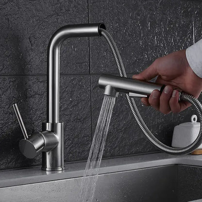 Modern matte black brass brushed nickel kitchen faucet with pull-out spray head and flexible hose for brushed nickel kitchen decorbites