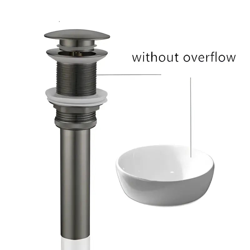 Matte black metal sink drain with sleek cylindrical design for modern basin faucet in decorbites brushed gold bathroom tap