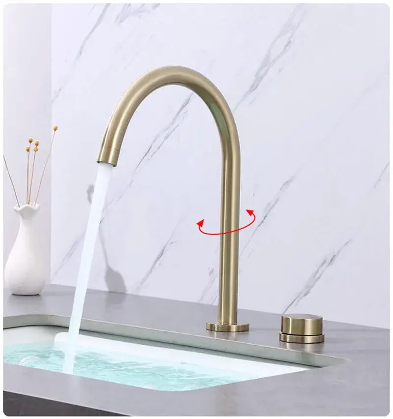 Modern matte black and brushed gold basin faucet with sleek curved spout and decorbites brushed gold finish design