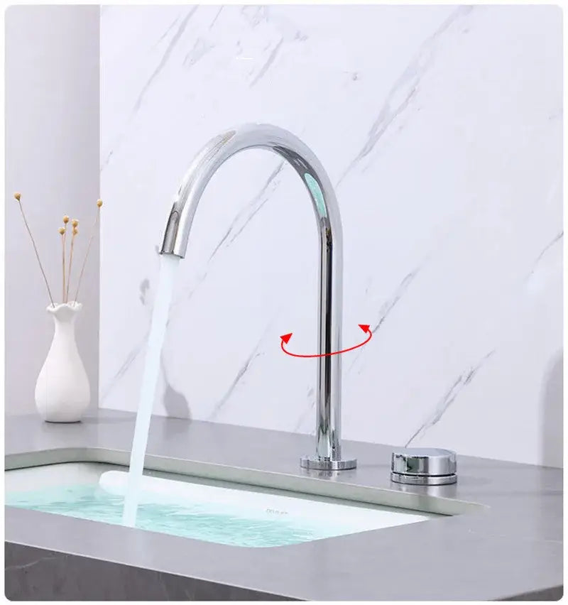 Modern basin faucet with chrome finish sleek arched spout single handle for temperature control decorbites brushed gold
