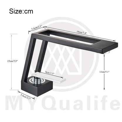 Modern matte black and chrome waterfall basin sink faucet with sleek angular design for decorbites brass basin use