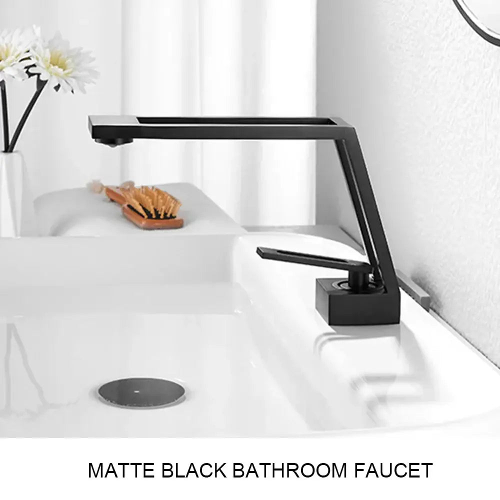 Modern matte black and chrome waterfall basin sink faucet with sleek angular design for decorbites brass basin sink decor