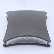 Modern matte black curved rectangular desk lamp with sleek metallic base and transparent glass accent for bedroom use