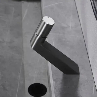 Modern brushed stainless steel decorbites basin faucet with sleek angular design for bathroom sink use