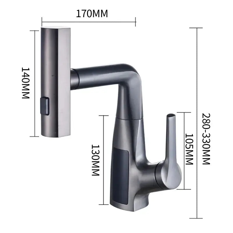 Modern matte black basin faucet with sleek angular design and decorbites digital display waterfall control panel