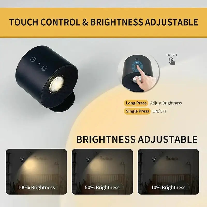 Modern matte black double head wall lamp with touch control and adjustable brightness decorbites double head wall spotlight