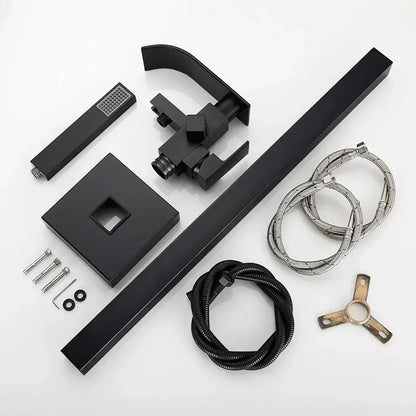 Modern matte black floor mounted bathtub faucet with black matte finish and sleek geometric decorbites black floor design