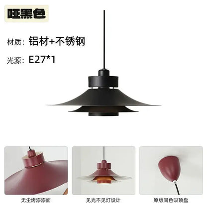 Modern flying saucer pendant light with matte black aluminum and stainless steel flared shades for dining room decorbites