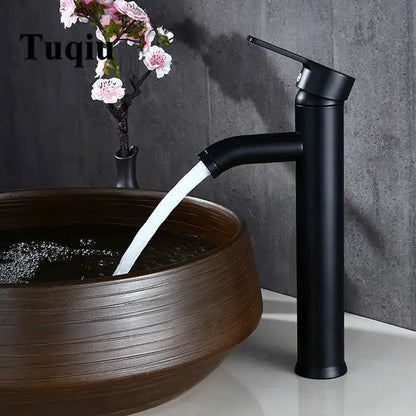 Modern matte black single handle wash basin faucet with sleek cylindrical design decorbites black single finish