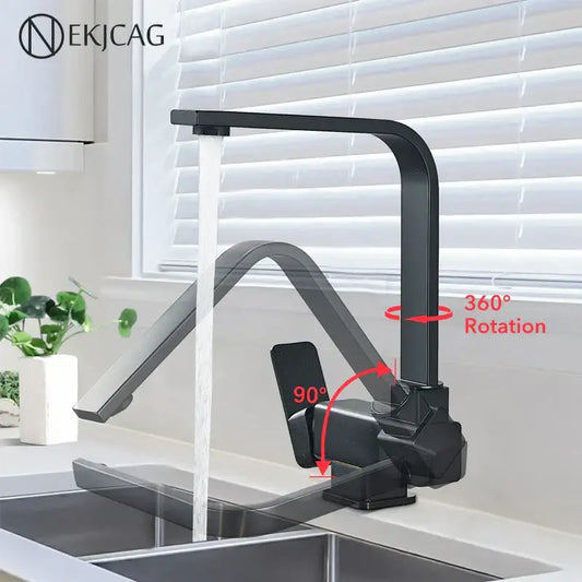 Modern matte black kitchen faucet with a rotating black kitchen tap and 360-degree swivel for sink mixing